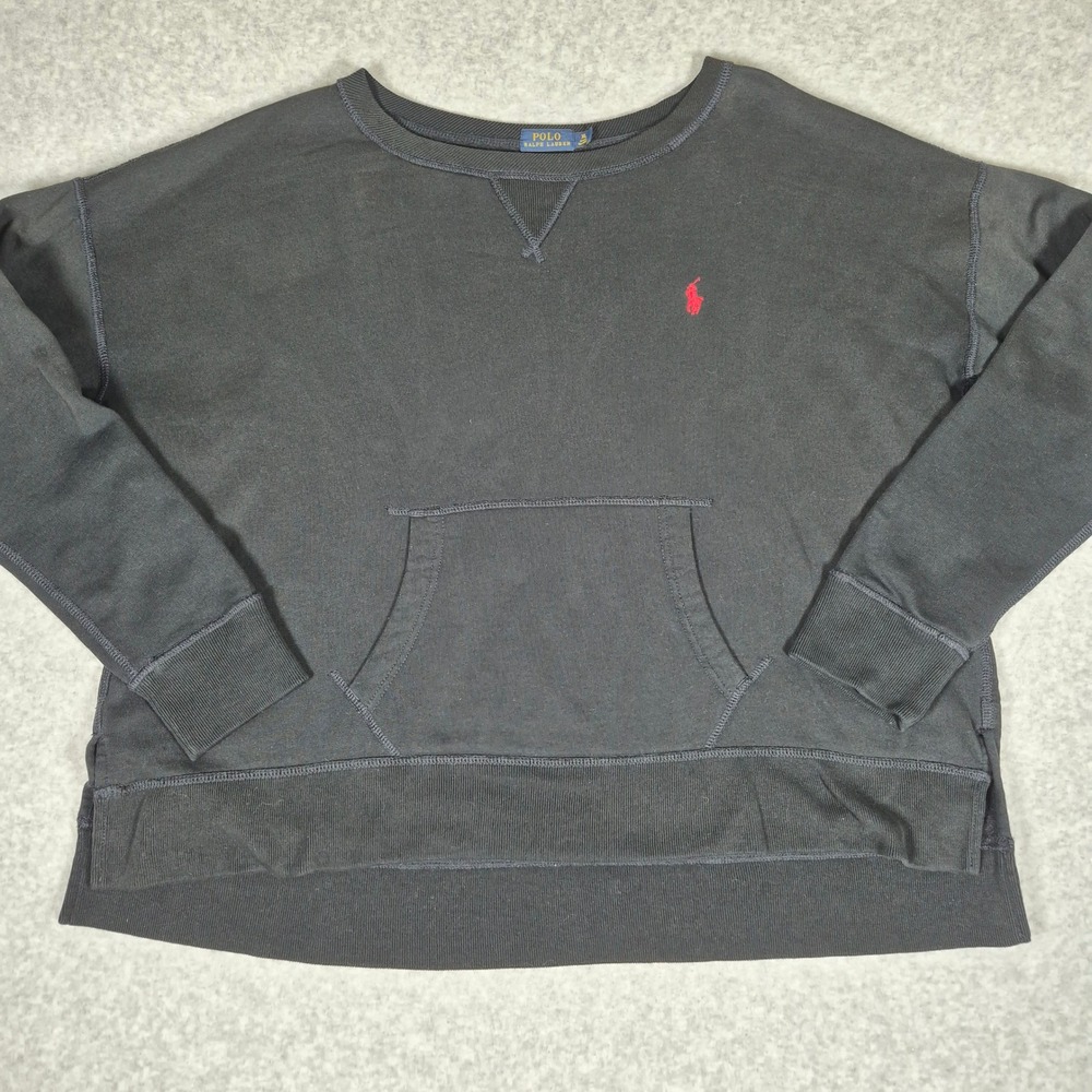 Polo Ralph Lauren Sweatshirt Womens XL Black Red Pony Kangaroo Pocket Pullover